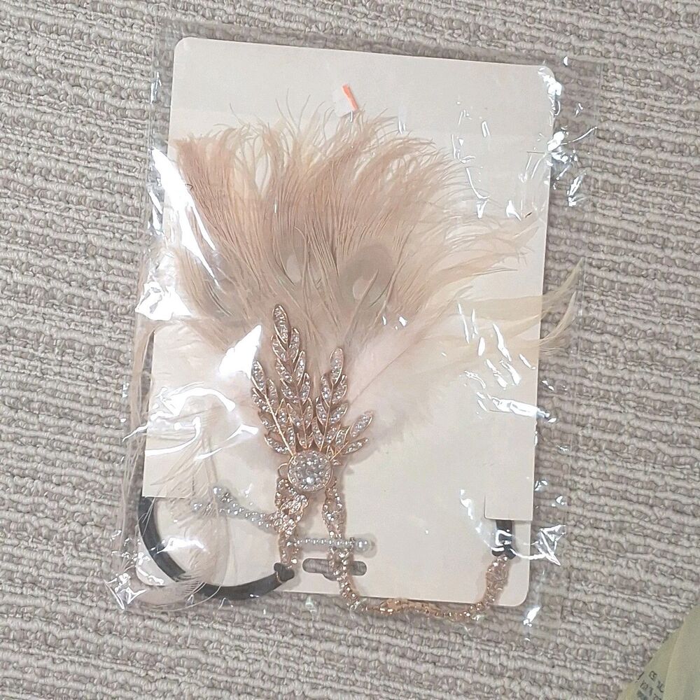1920s Flapper Headband Gatsby Rhinestone Feather Costume Hair Accessory